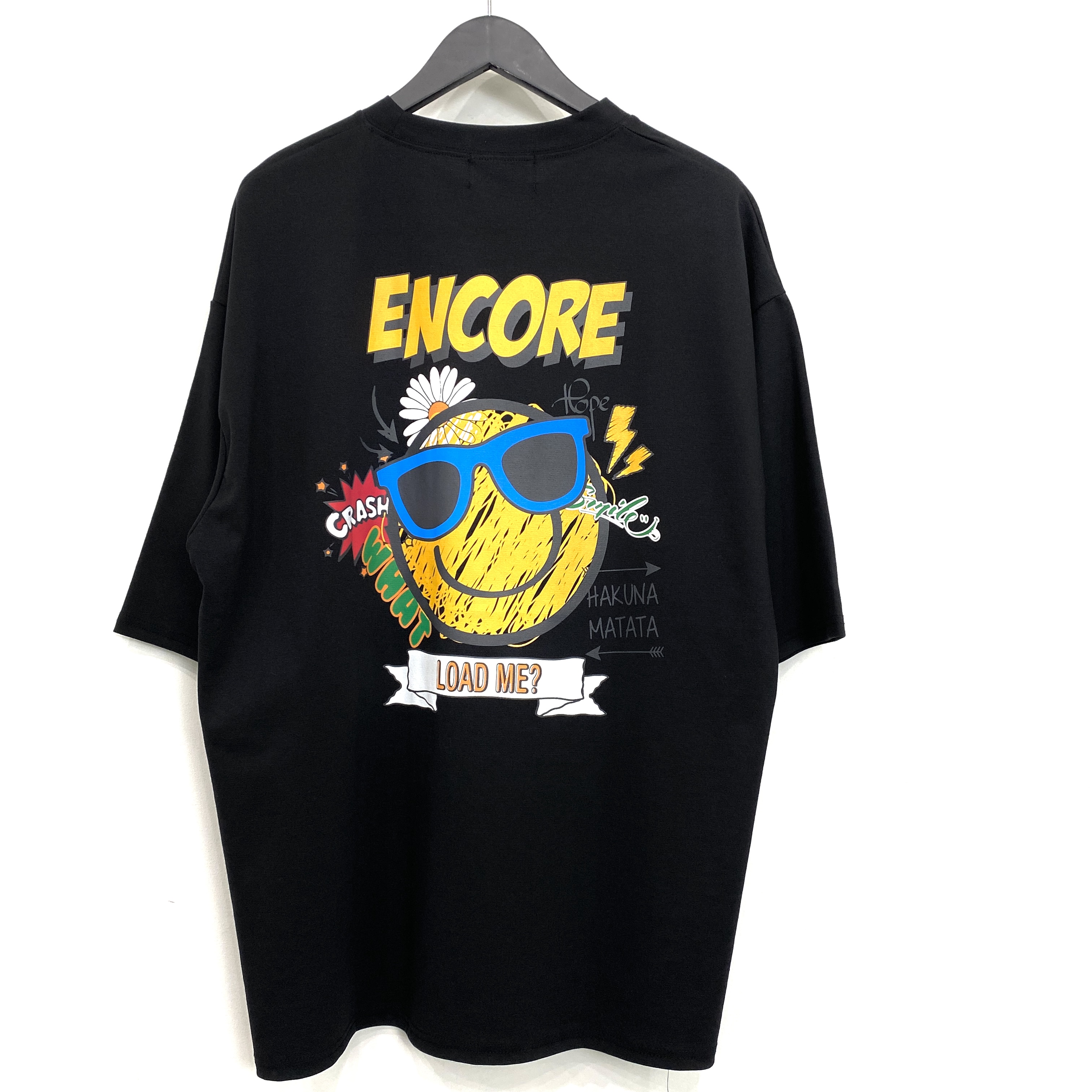 【BARON】韓国ストリート /  オーバーサイズTシャツ / ENCOREスマイル / ブラック