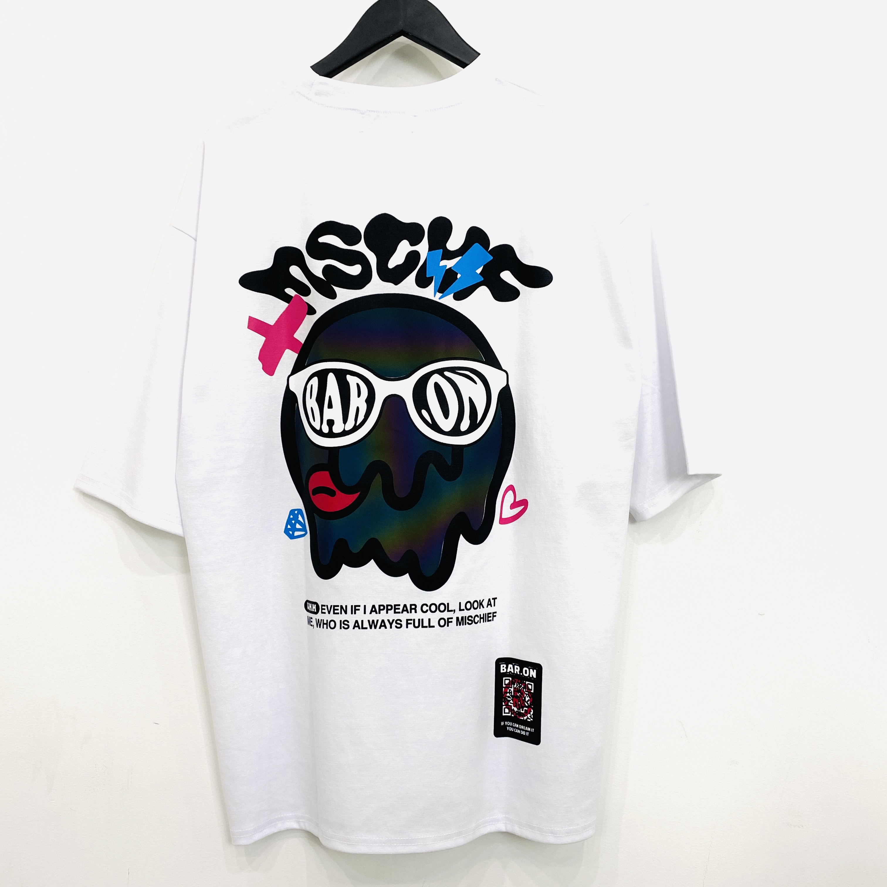 【BARON】韓国ストリート /  オーバーサイズTシャツ / ドロスライム / リフレクター / ホワイト