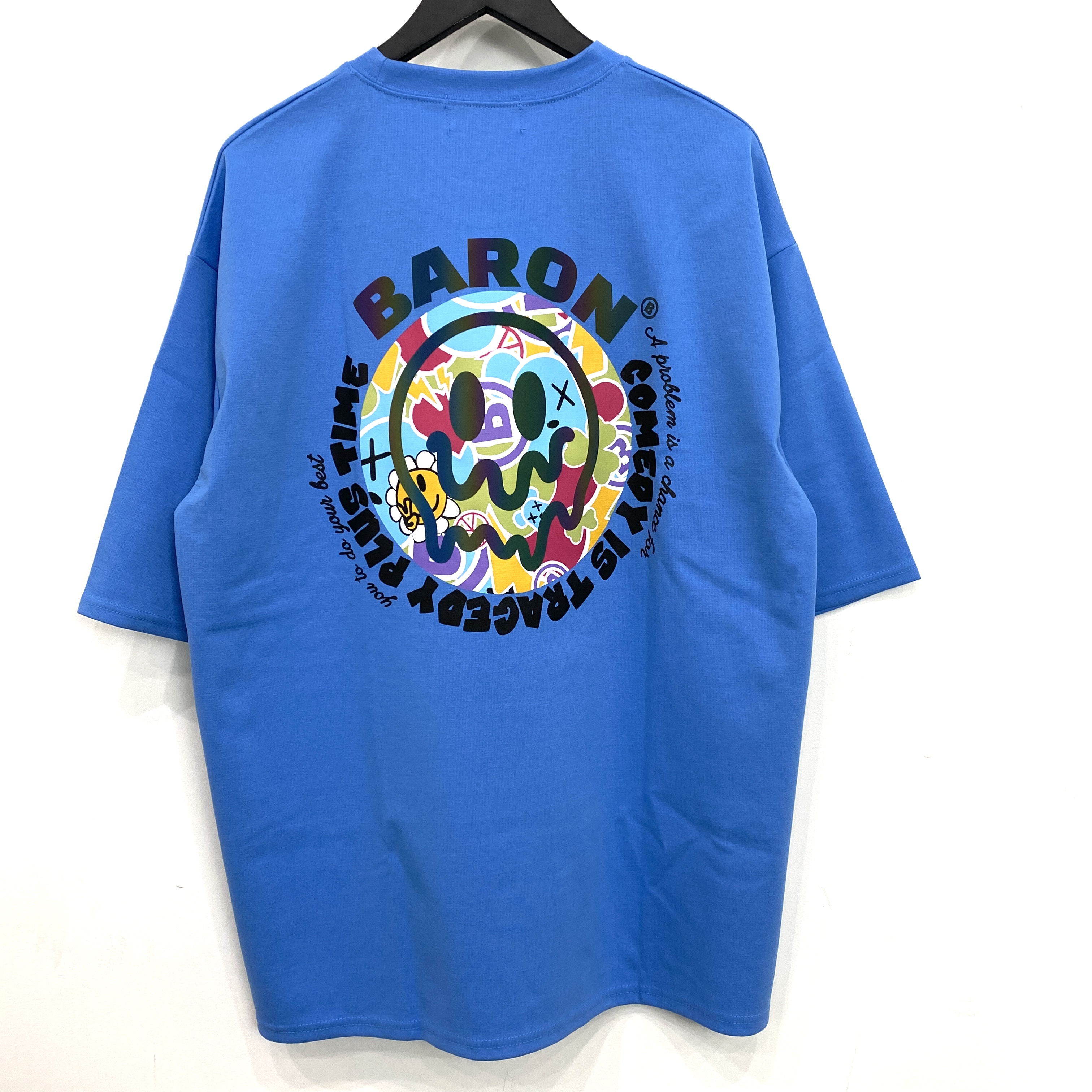 【BARON】韓国ストリート /  オーバーサイズTシャツ / ゴーストプリント / ブルー