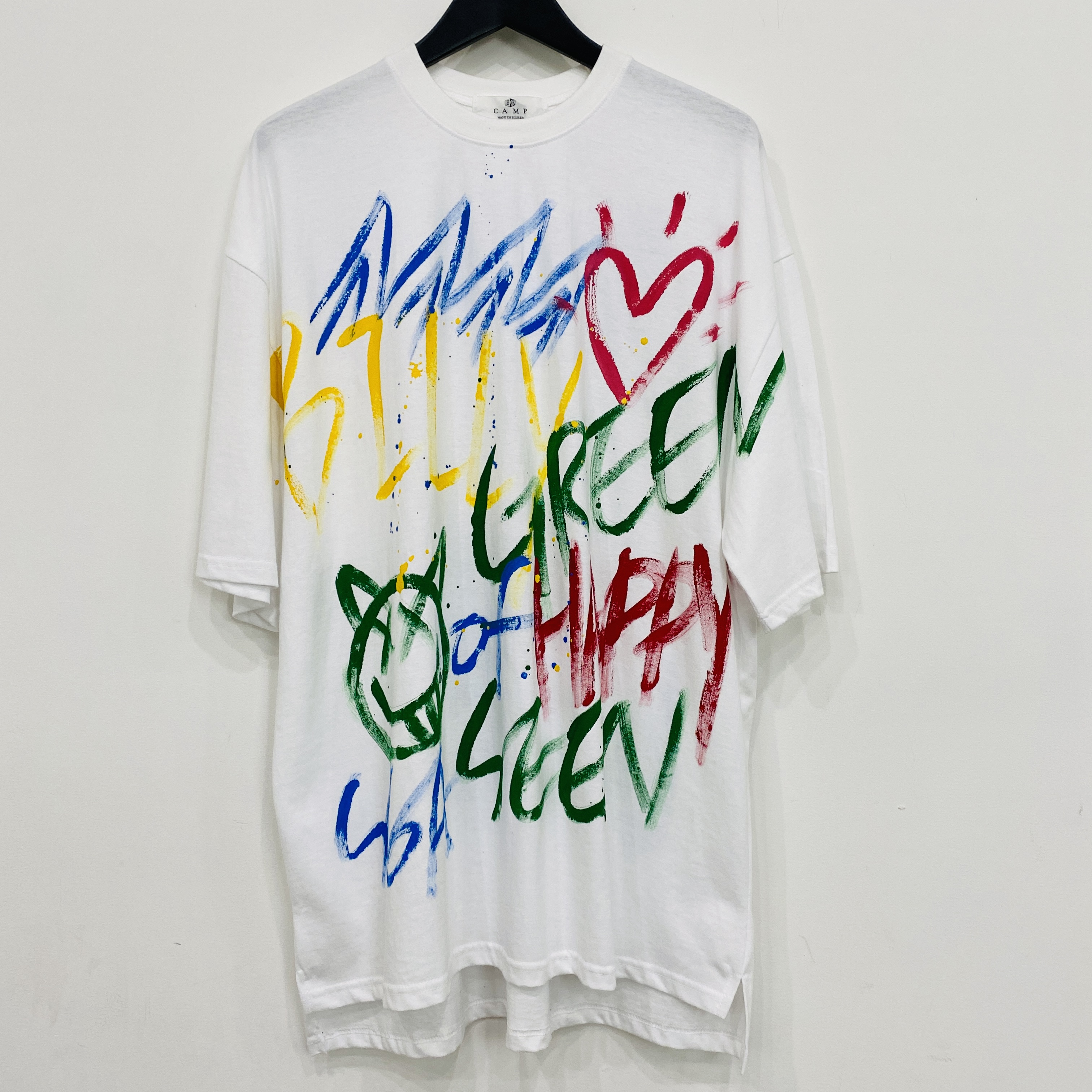 【CAMP】韓国ストリート /  オーバーサイズTシャツ / ハンドメイドデザイン / スマイル / ホワイト