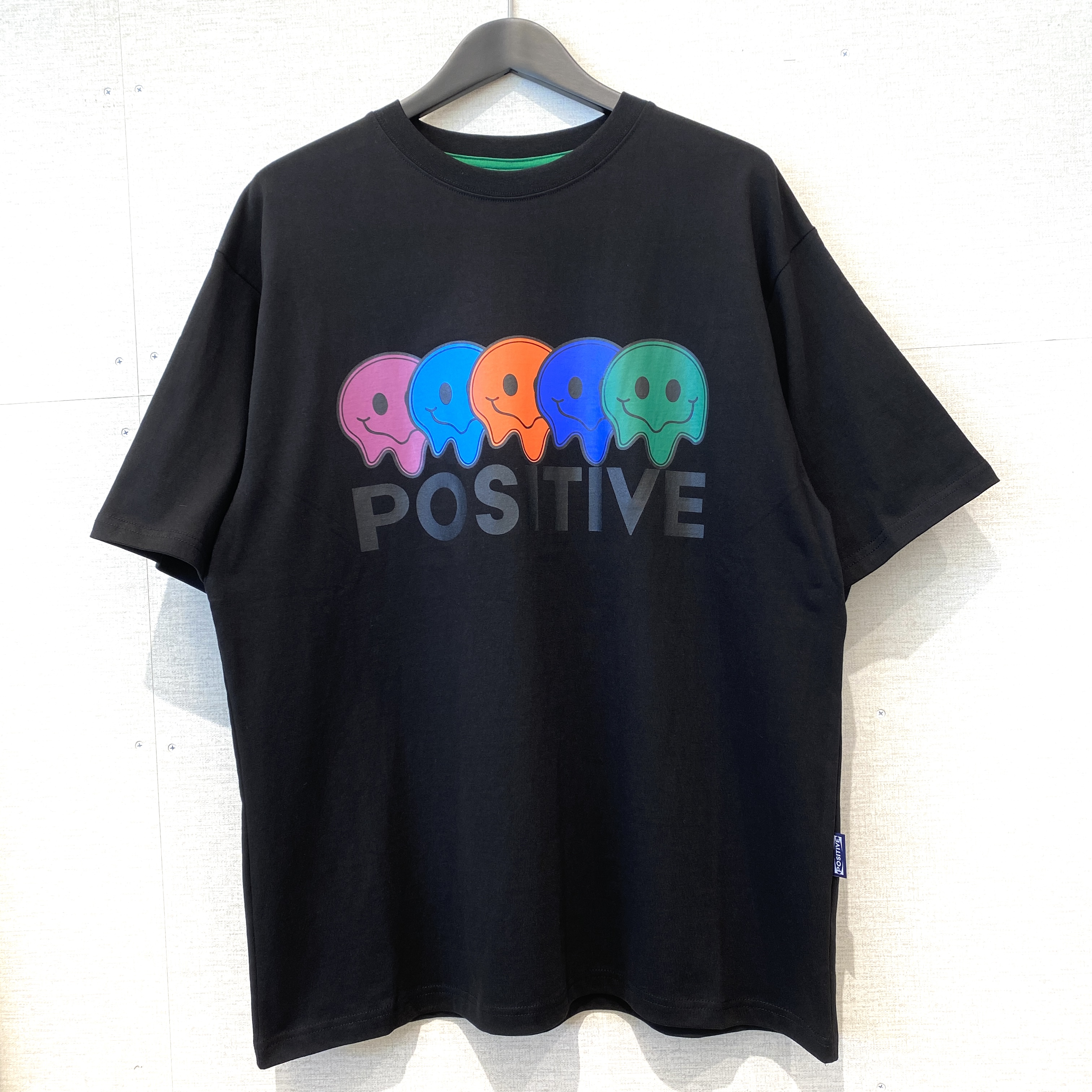 【POSITIVE】韓国ストリート /  5スマイルロゴTシャツ / ブラック